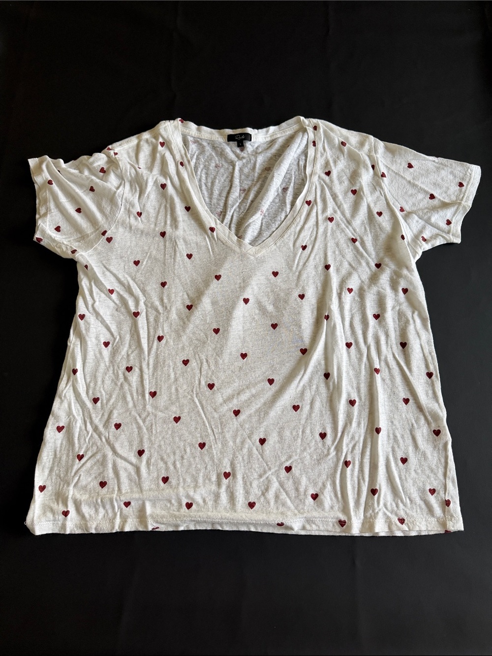 Rails White V-Neck Tee with Red Heart Print